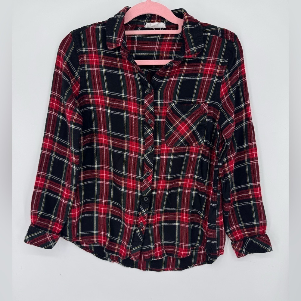 Beach Lunch Lounge Women's Plaid Button Down Shirt Size Medium